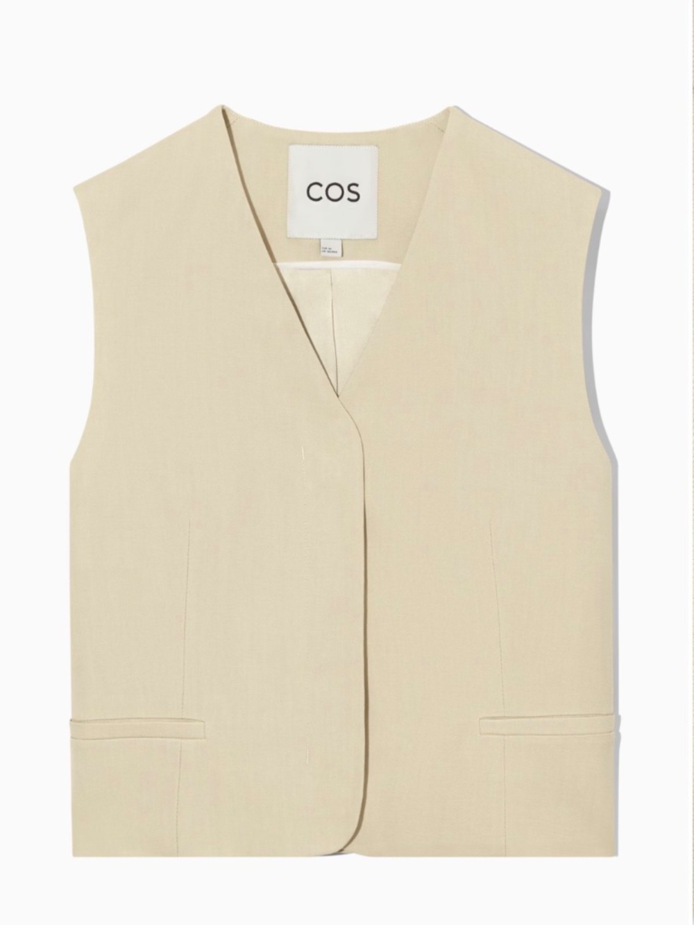 COS Linen Vest in Beige Size 8 Collarless single Breasted Waistcoat